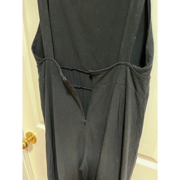 Black Wide Leg Overalls Boho Beach Coastal Loungewear Open Back Buttons Small - Picture 10 of 10